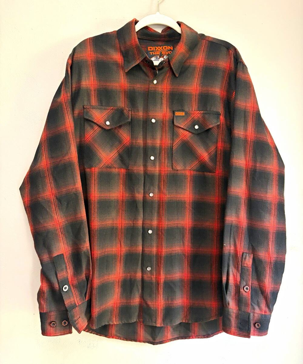 Dixxon Flannel Company The Evo Black Orange Plaid Flannel Shirt Men's L